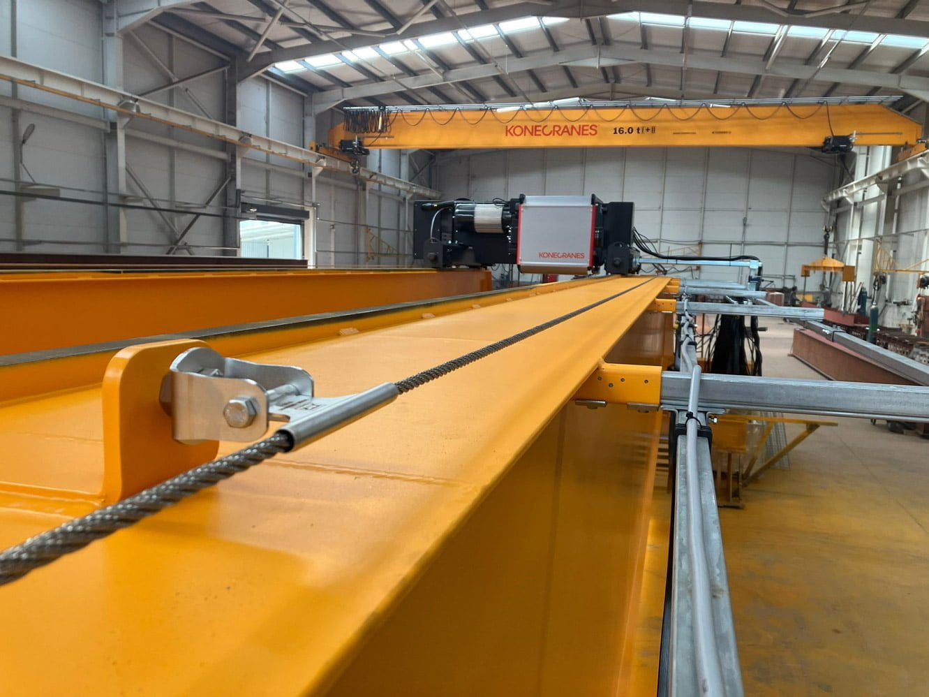Crane lifeline cable system with steel wire rope for fall protection on industrial equipment